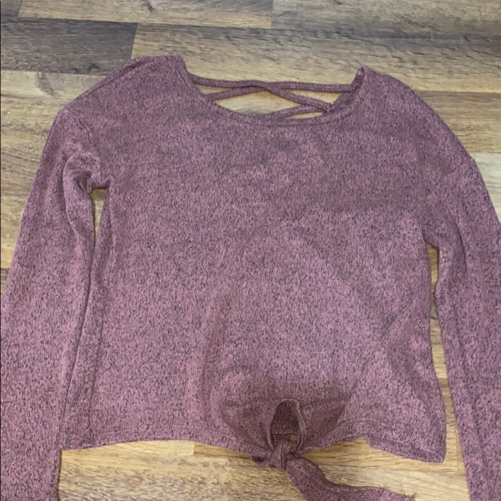 Brown/maroon sweater with crisscross back and tie